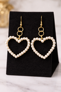 Golden pearl heart drop earrings