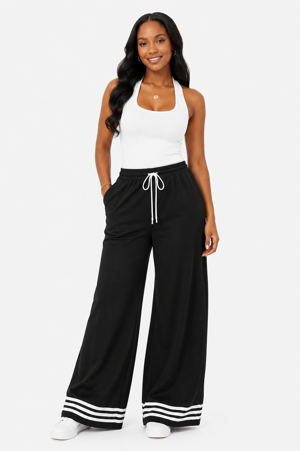 Stripe wide leg pants