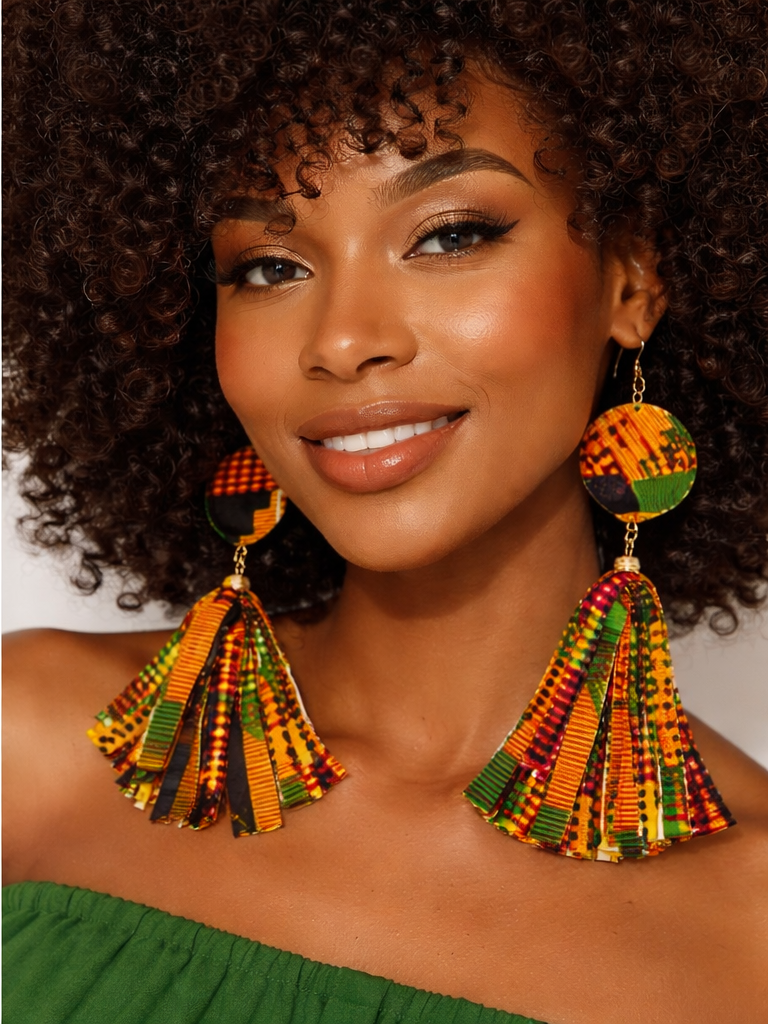 Kente glow tassel drop earrings