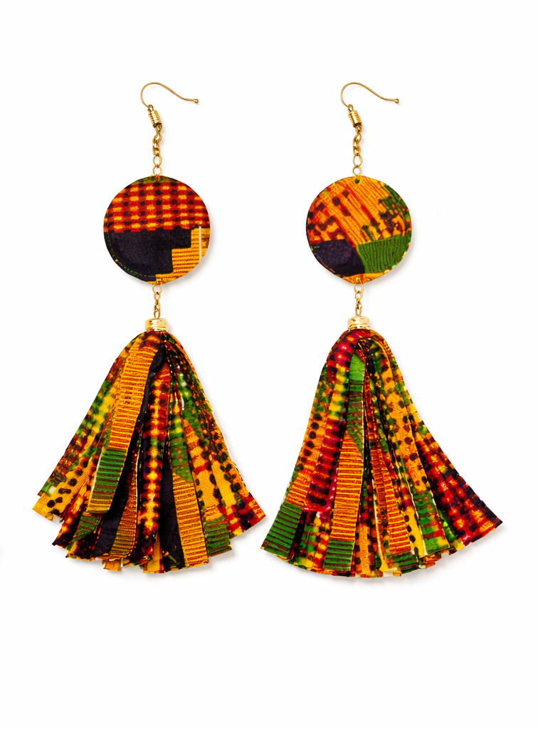 Kente glow tassel drop earrings
