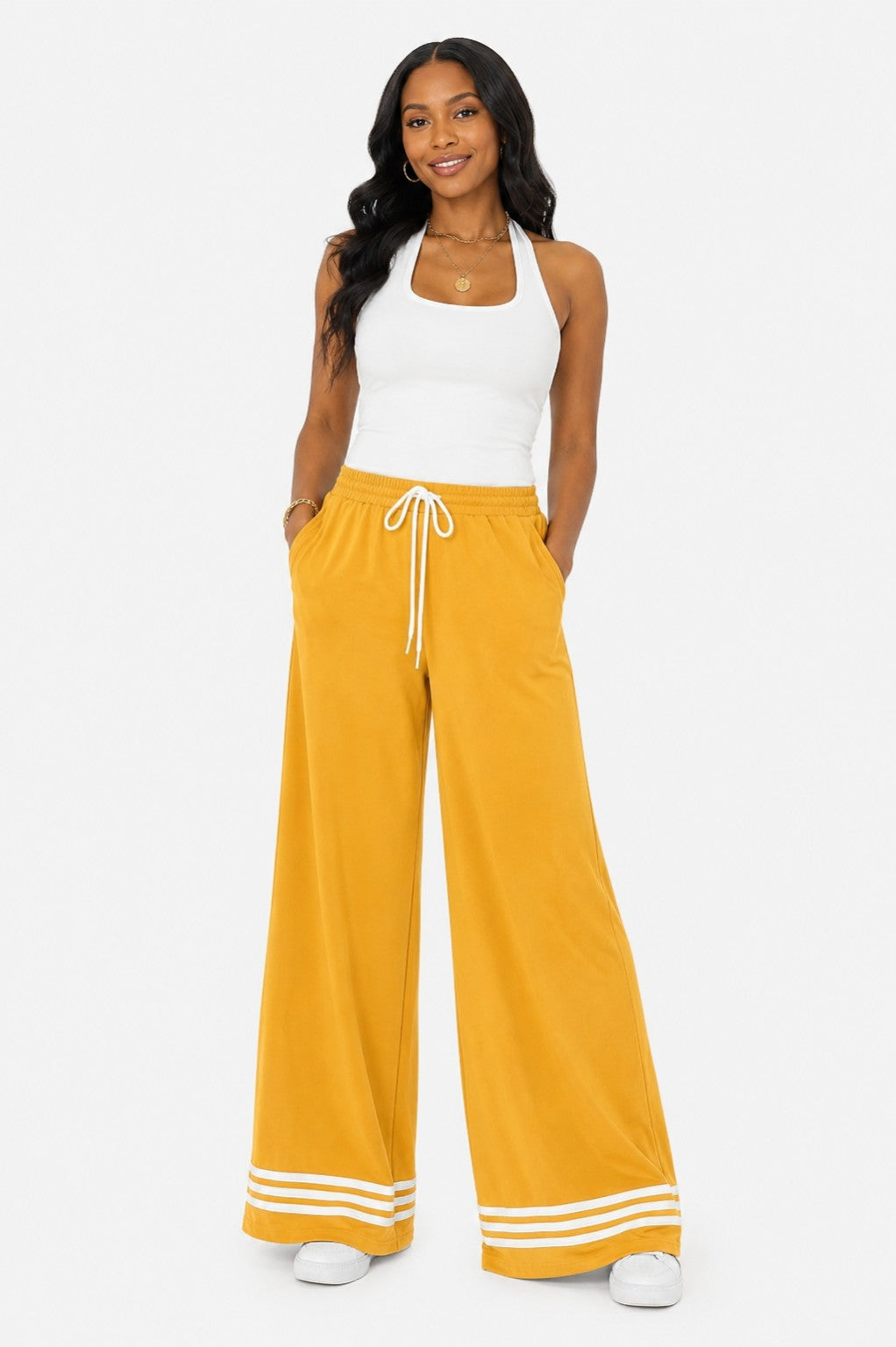 Stripe wide leg pants