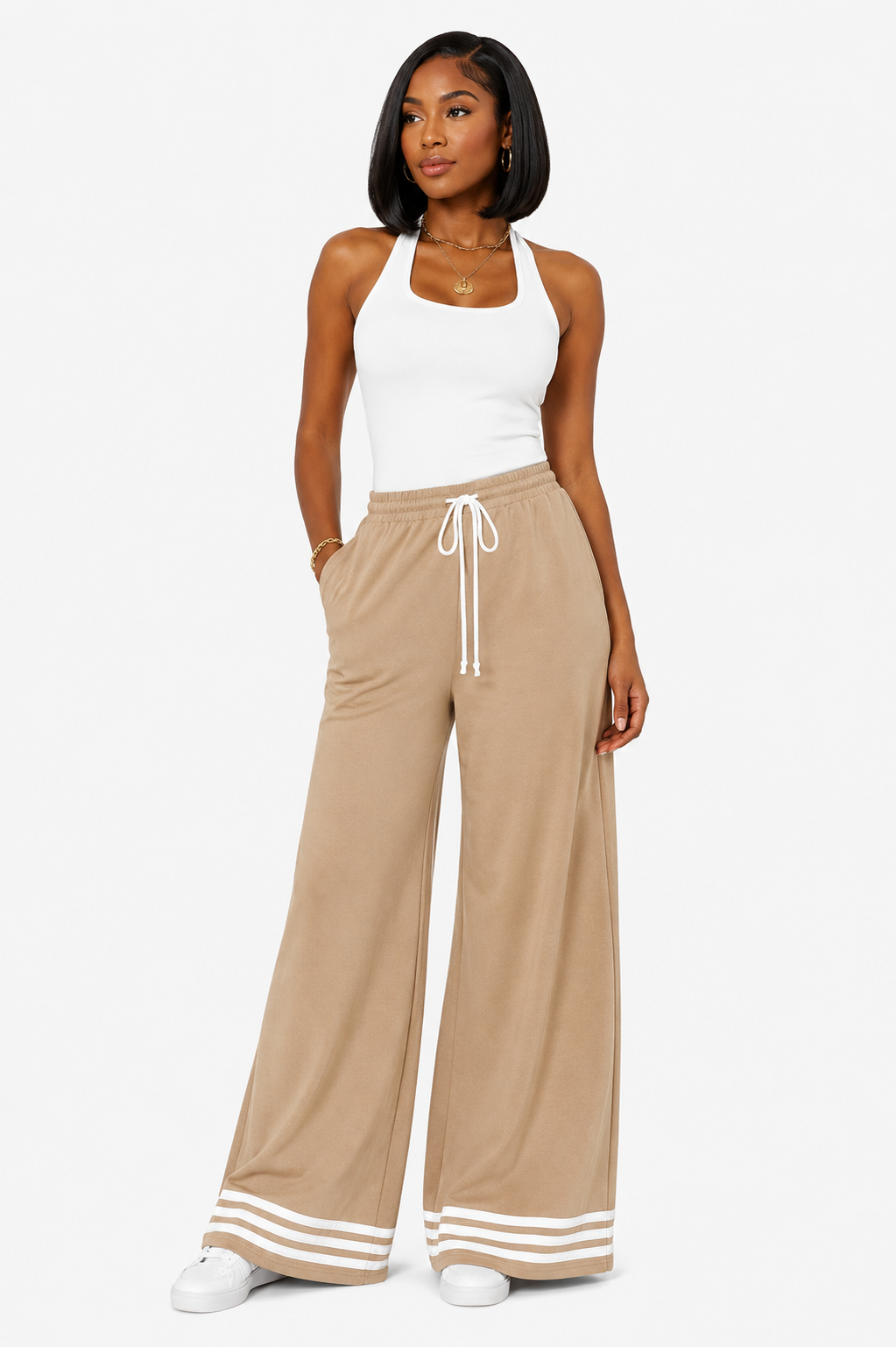 Stripe wide leg pants