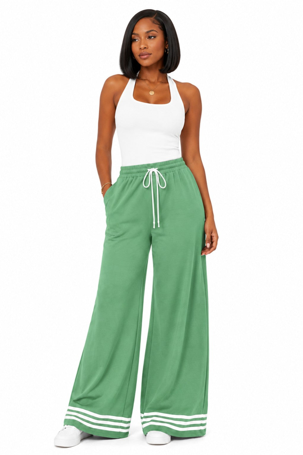 Stripe wide leg pants