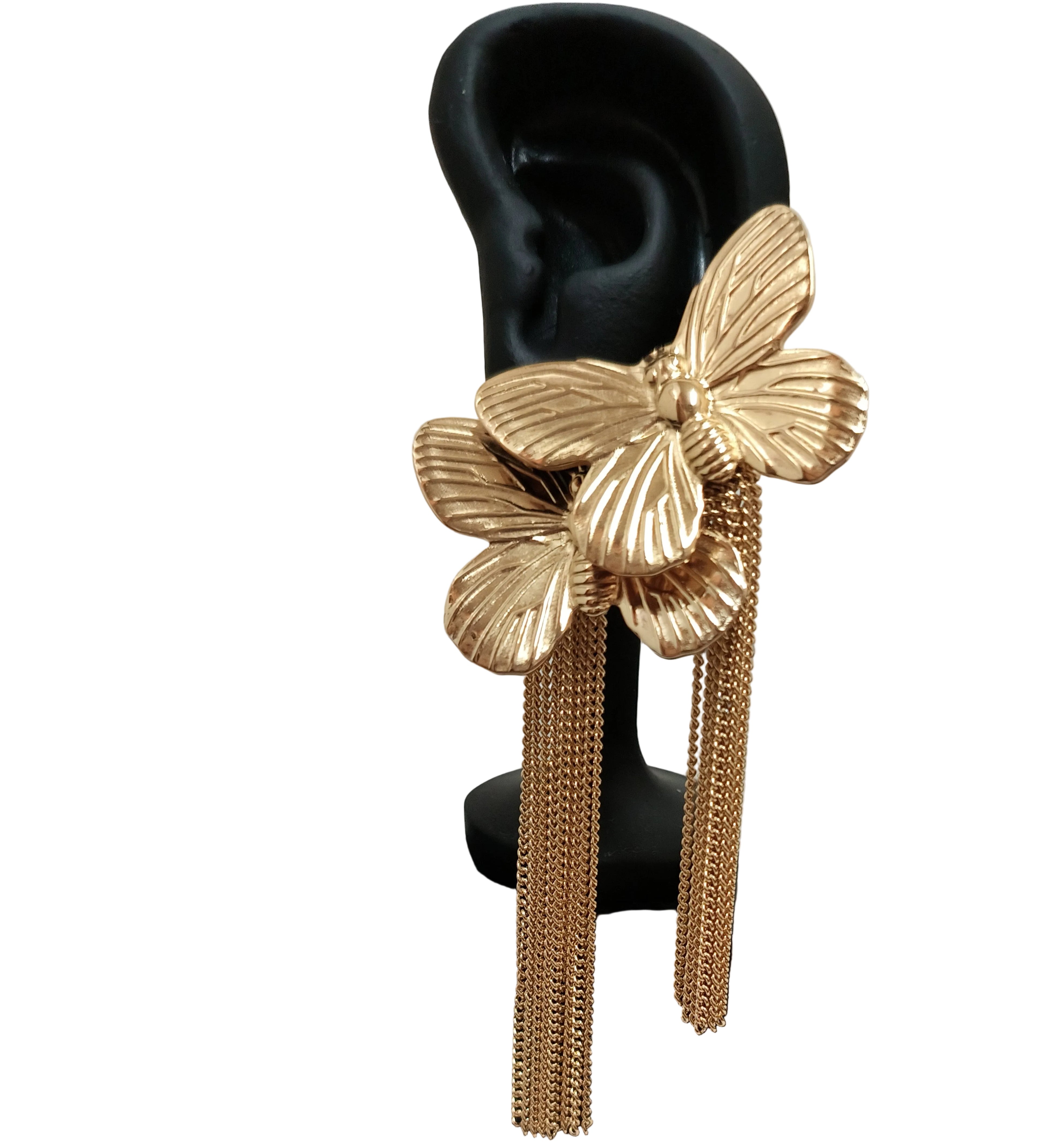 Golden tassel butterfly statement earrings